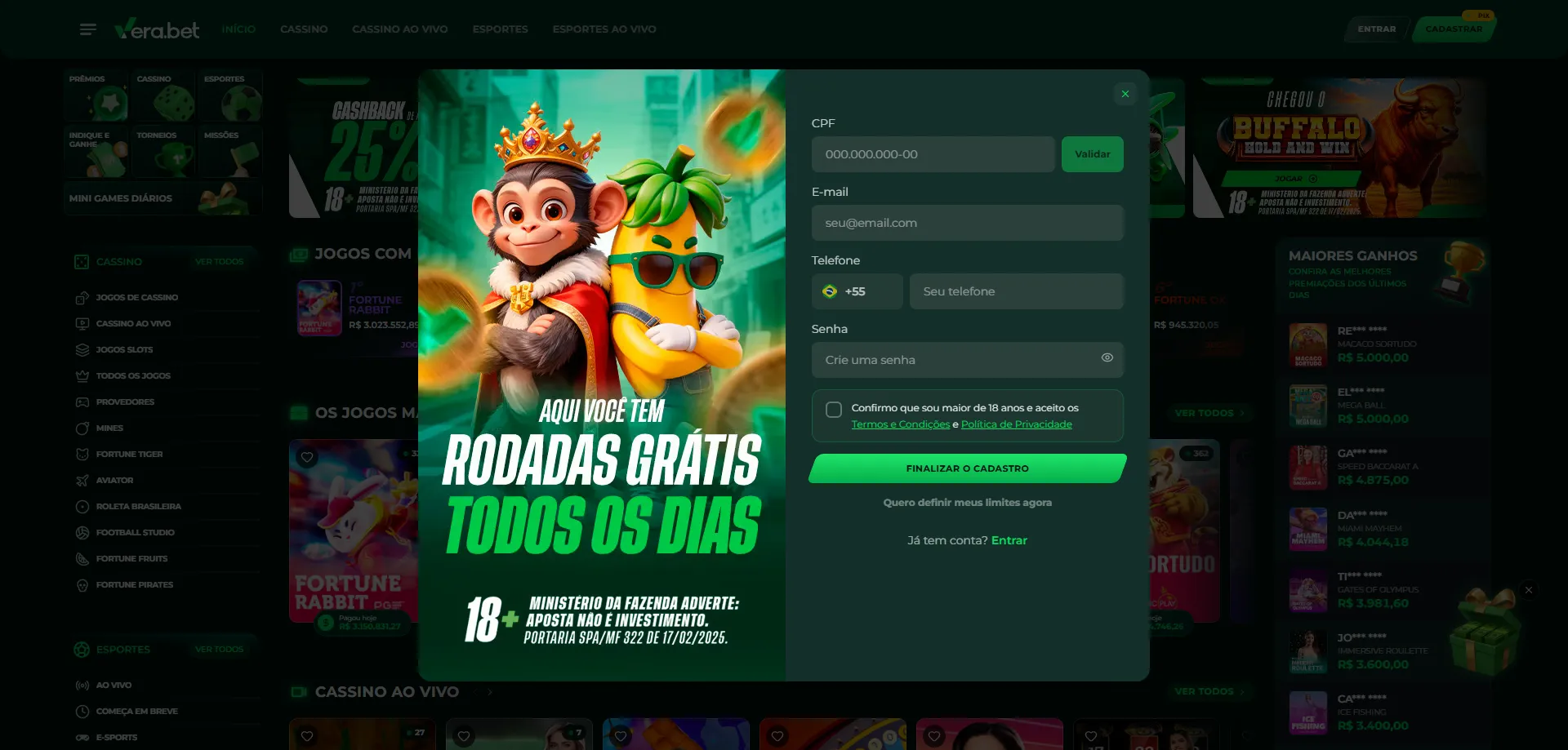 Verabet cadastro &mdash; como criar conta na plataforma oficial